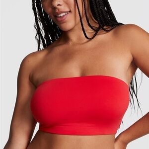 VS Pink Base Stretch Bandeau Bra Red Pepper size Large 4 way stretch tube top